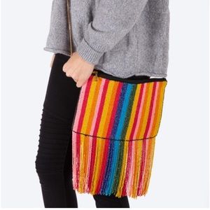 NWT KayLee Multicolored Seed Beaded Tassel/Fringe  Crossbody Purse
